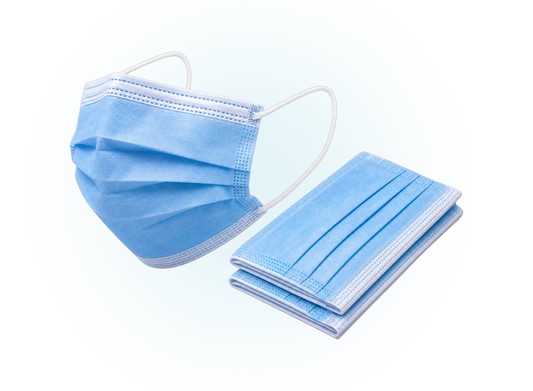 Blue disposable 3-ply pleated face masks